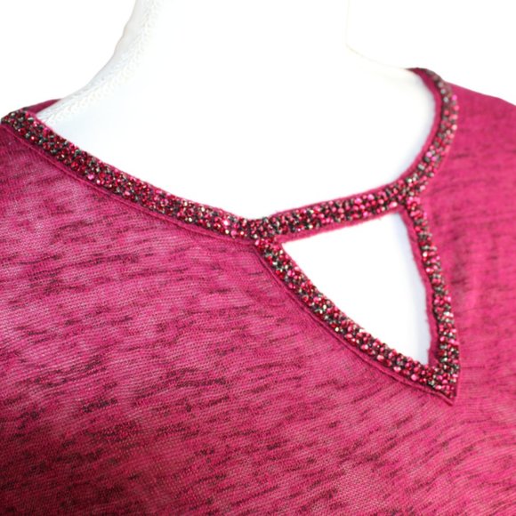 Juicy Couture Merlot Crystal Wrapped Neckline Knit Tunic, Size Medium - Picture 5 of 8